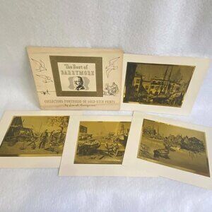 Lionel Barrymore 4 Etching Prints with Folio Gold Foil 8 x 10